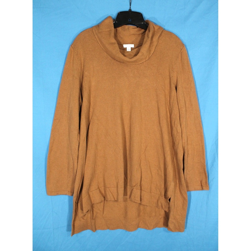 J. JILL Brown COWL NECK High-Low Hem MIDWEIGHT Pullover KNIT SWEATER Sz L